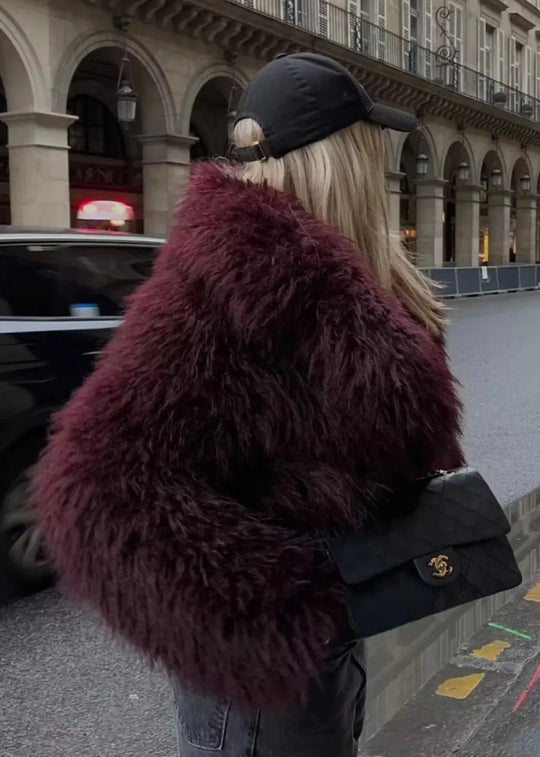 R&B | Kunstpelz Winterjacke in Burgunder