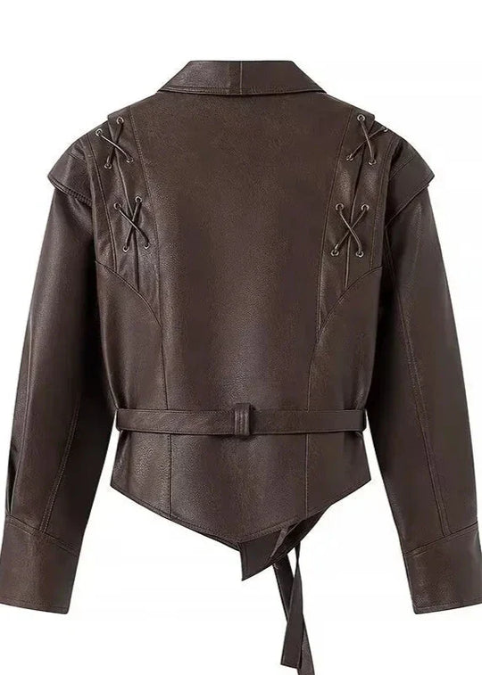 R&B | Leder Wickeljacke mit Gürtel