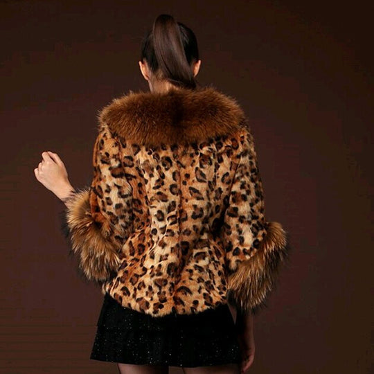 Damen Kunstpelzjacke mit Leopardenmuster und voluminösen Ärmeln R&B