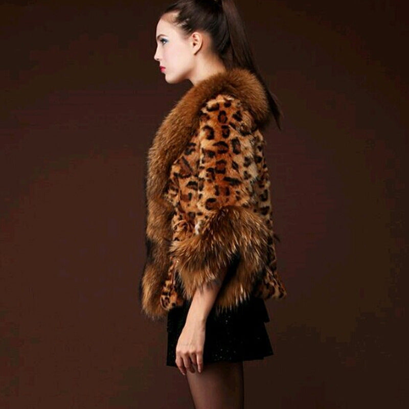 Damen Kunstpelzjacke mit Leopardenmuster und voluminösen Ärmeln R&B