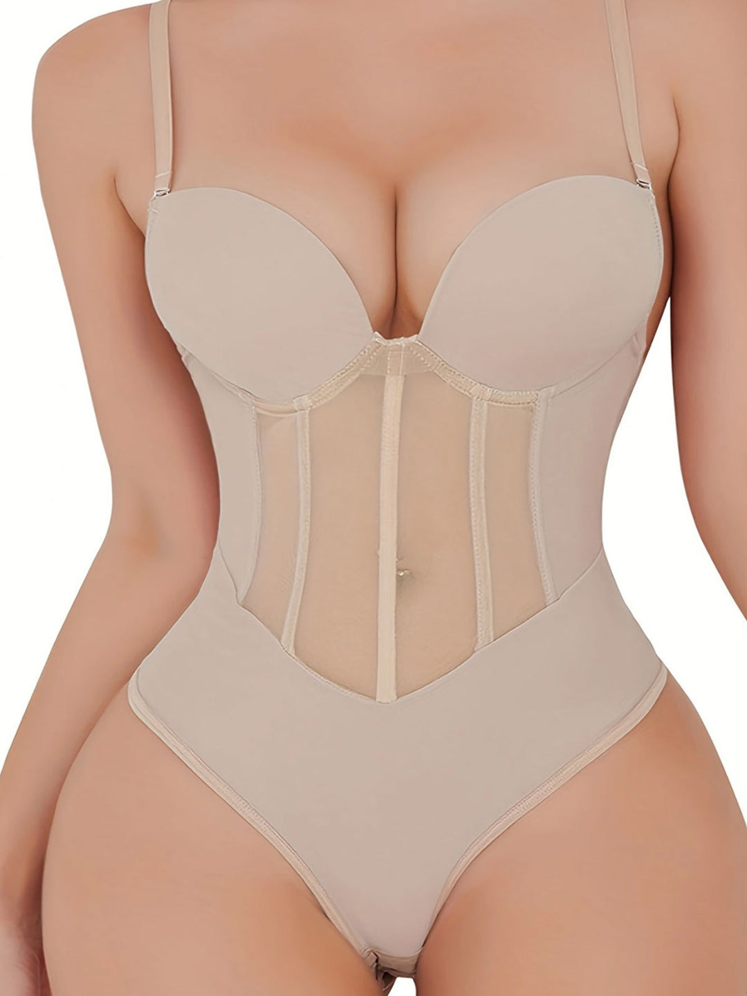 R&B | Damen Bauch Kontrolle Tanga Schiere Mesh Korsett Top Rückenfrei Bodysuit
