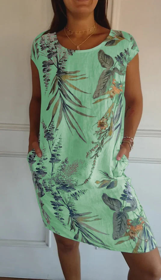 R&B | Damen Bedrucktes Baumwoll- und Leinenkleid