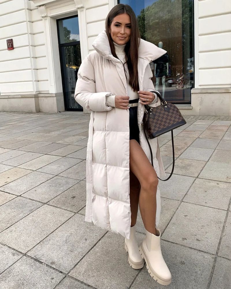 R&B | Lange Pufferjacke mit Gürtel