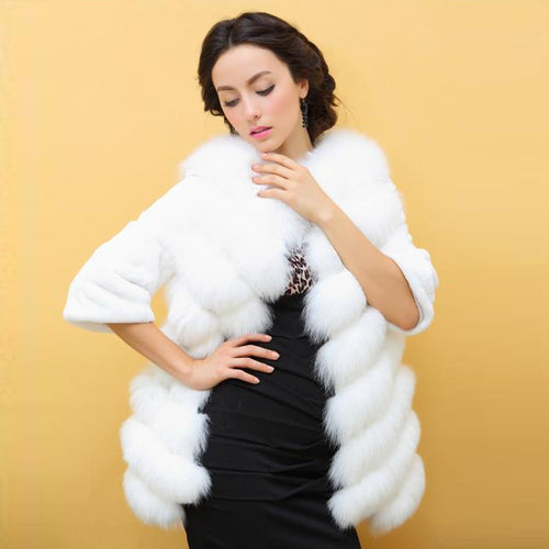Damen Eleganter Kunstpelz-Überwurf mit voluminösen Ärmeln R&B