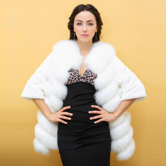 Damen Eleganter Kunstpelz-Überwurf mit voluminösen Ärmeln R&B
