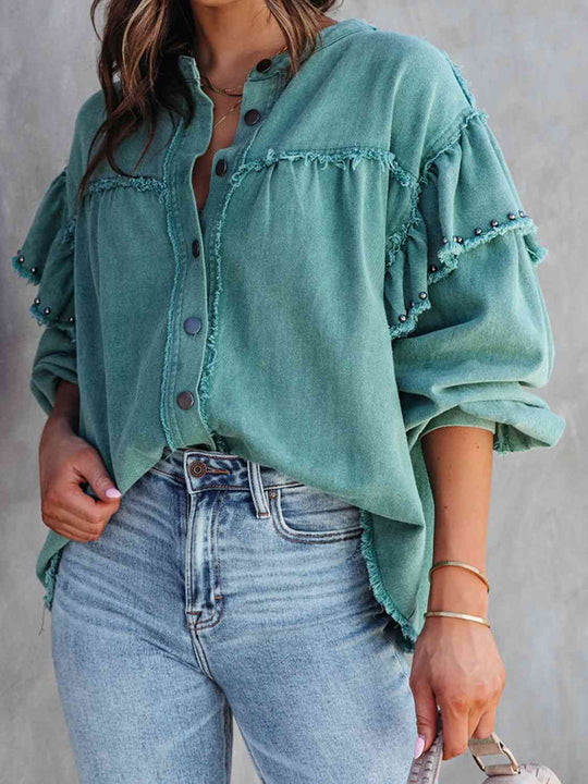 R&B | Button Down Raw Hem Denim Jacke