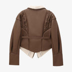 R&B | Stylische Kunstlederjacke mit Teddy Futter und Schnürdetails