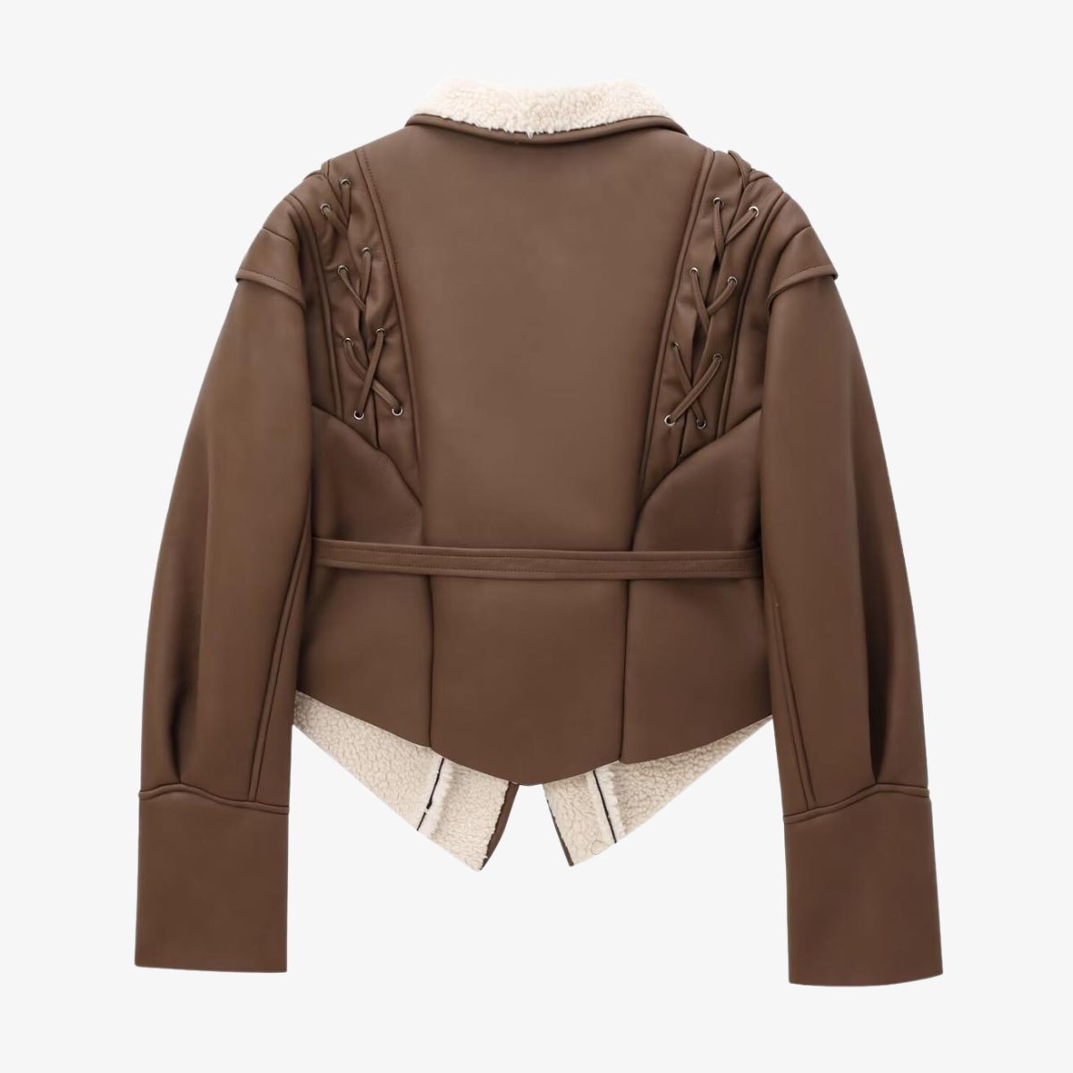 R&B | Stylische Kunstlederjacke mit Teddy Futter und Schnürdetails