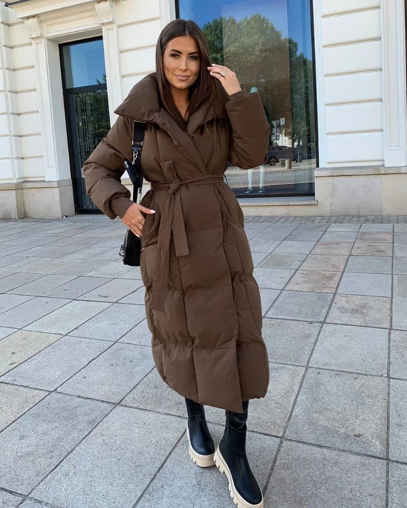 R&B | Lange Pufferjacke mit Gürtel