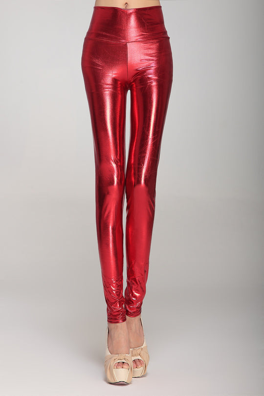 Damen Glänzende Leggings im schimmernden Look mit hoher Taille und figurformendem Effekt R&B
