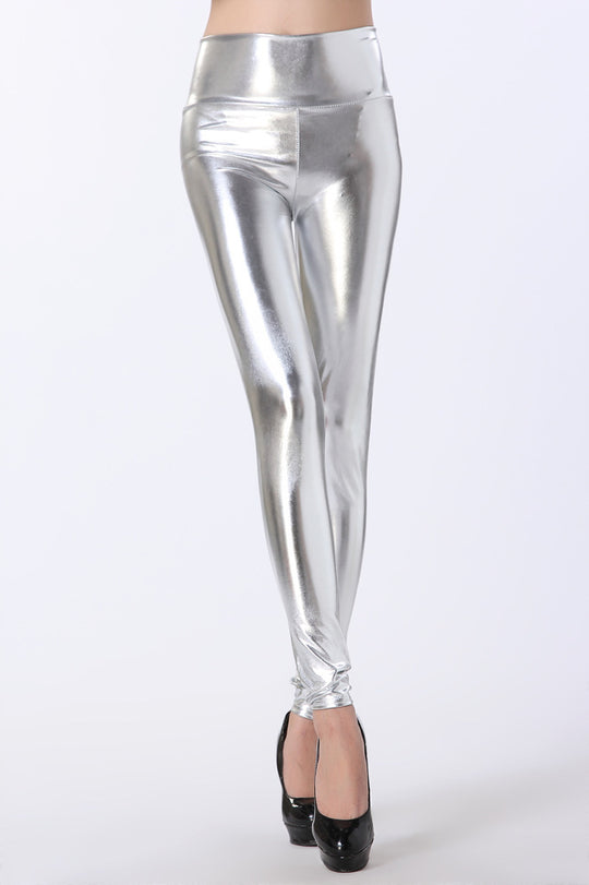 Damen Glänzende Leggings im schimmernden Look mit hoher Taille und figurformendem Effekt R&B
