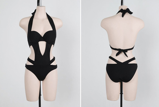 R&B | Halter Cut Out Bandage Trikini Badeanzug