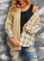 R&B | Karierte Farbblock Gefallen Schulter Corduroy Shacket
