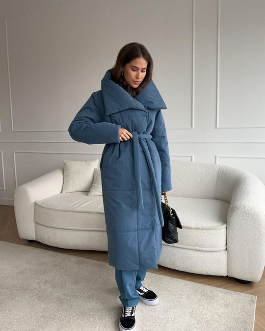 R&B | Lange Pufferjacke mit Gürtel