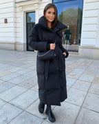 R&B | Lange Pufferjacke mit Gürtel