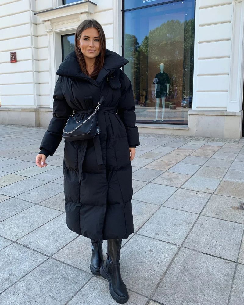 R&B | Lange Pufferjacke mit Gürtel