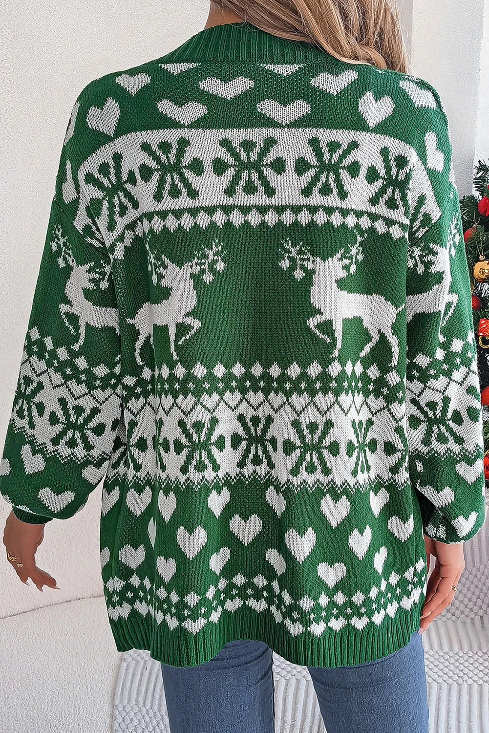 R&B | Dunkelgrüner Weihnachts-Langarmcardigan