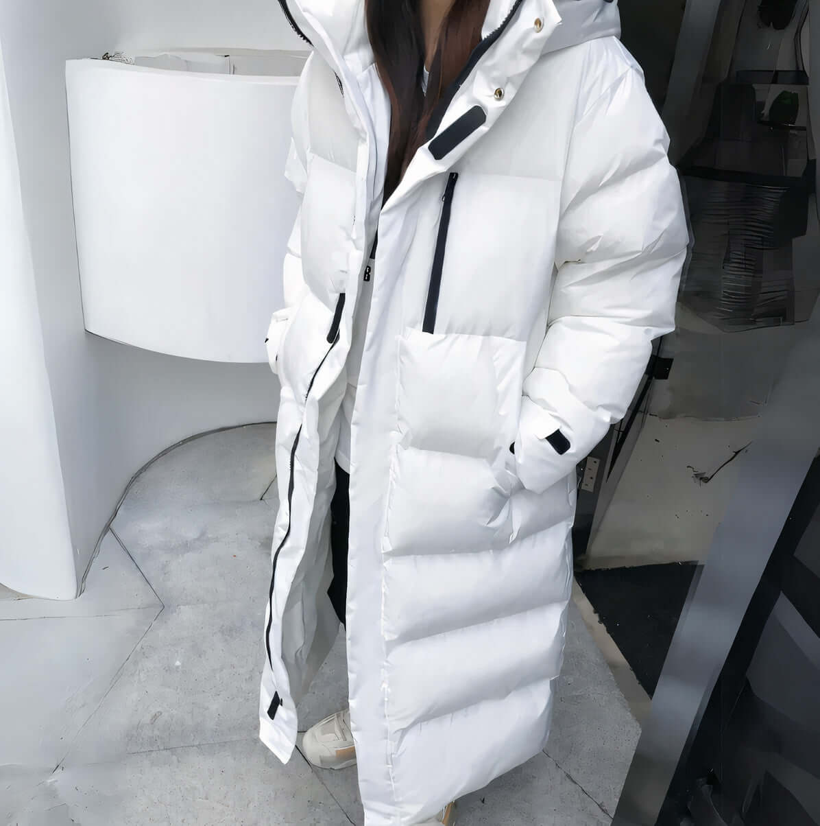 R&B | Damen Lang Pufferjacke mit Kapuze
