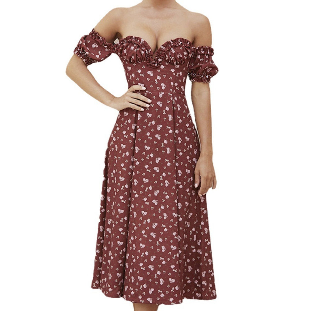 R&B | Geschlitztes Blumenkleid schulterfreies Röhrentop-Kleid