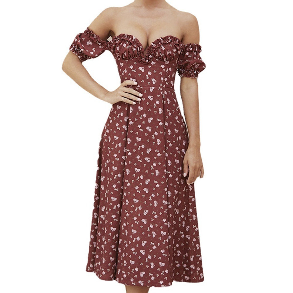 R&B | Geschlitztes Blumenkleid schulterfreies Röhrentop-Kleid