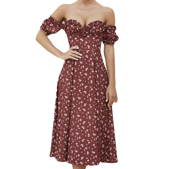 R&B | Geschlitztes Blumenkleid schulterfreies Röhrentop-Kleid