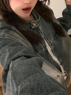 R&B | Blau Verwitterte Jacke mit Reißverschluss