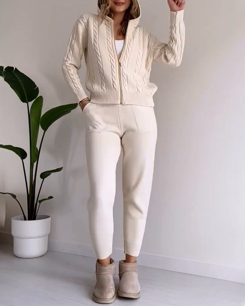 R&B | Lässiges Jacquard-Cardigan-Set mit Twist-Design
