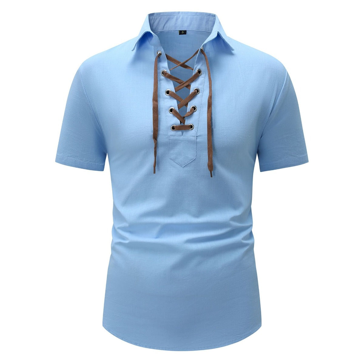R&B | Leinen Revers Tether V-Ausschnitt Kurzarm-Shirt