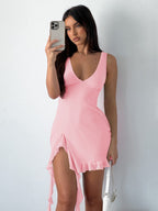 R&B | Kleid mit Hosenträgern und V-Ausschnitt mit Fransen