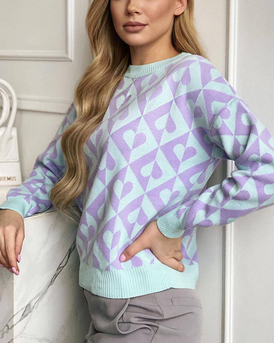 R&B | Herzprint Strickpullover Weich und Trendy Einzigartiges Muster