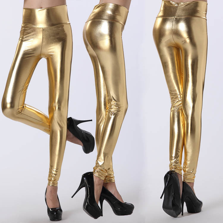 Damen Glänzende Leggings im schimmernden Look mit hoher Taille und figurformendem Effekt R&B