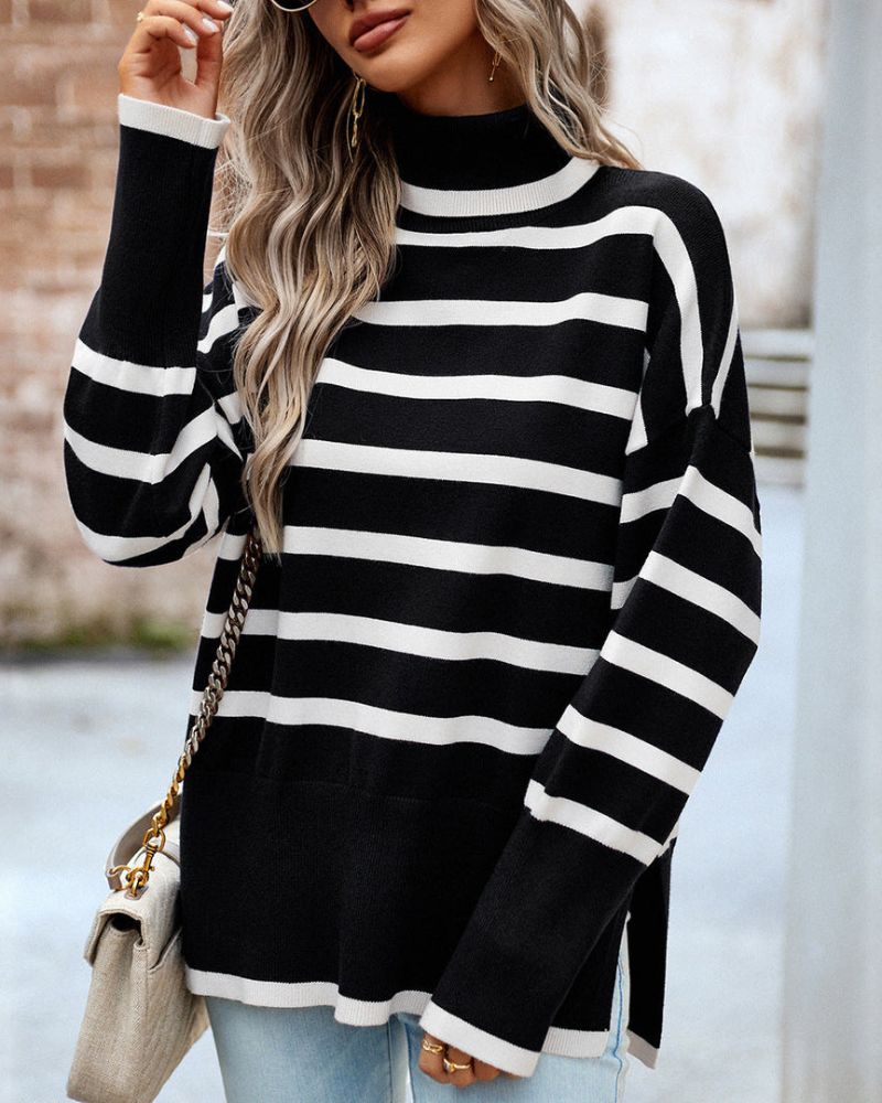 R&B | Gestreifter Rollkragenpullover