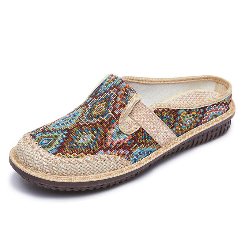 Orthopädische Sandalen aus besticktem Leinen R&B