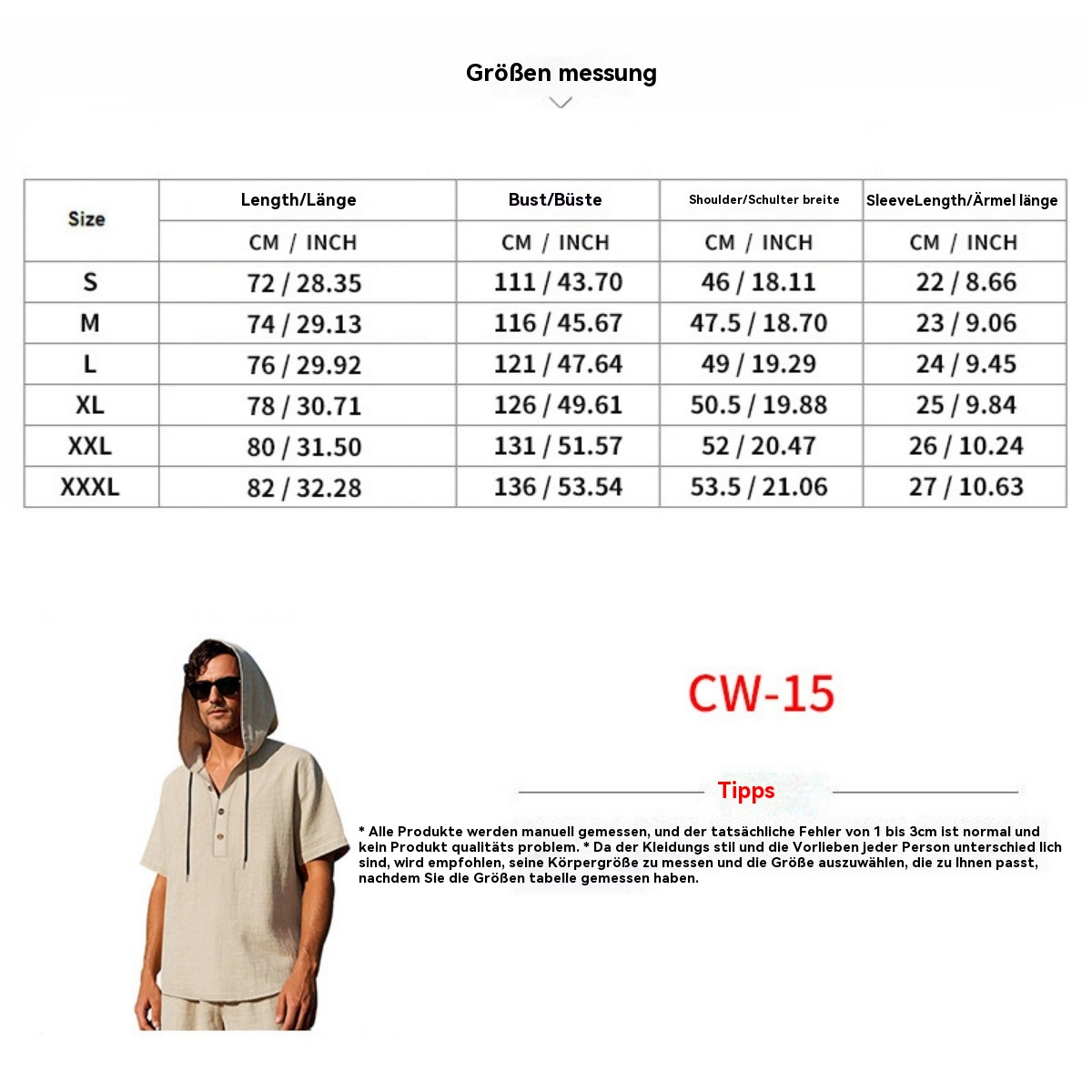R&B | Leinen-Knopf-Strand-Kapuzen-Henley-Shirt