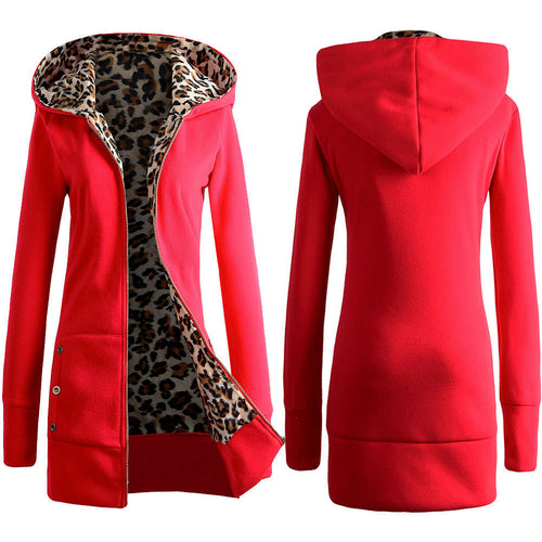 Damen Kapuzenpulloverjacke mit leopardem Innenfutter R&B