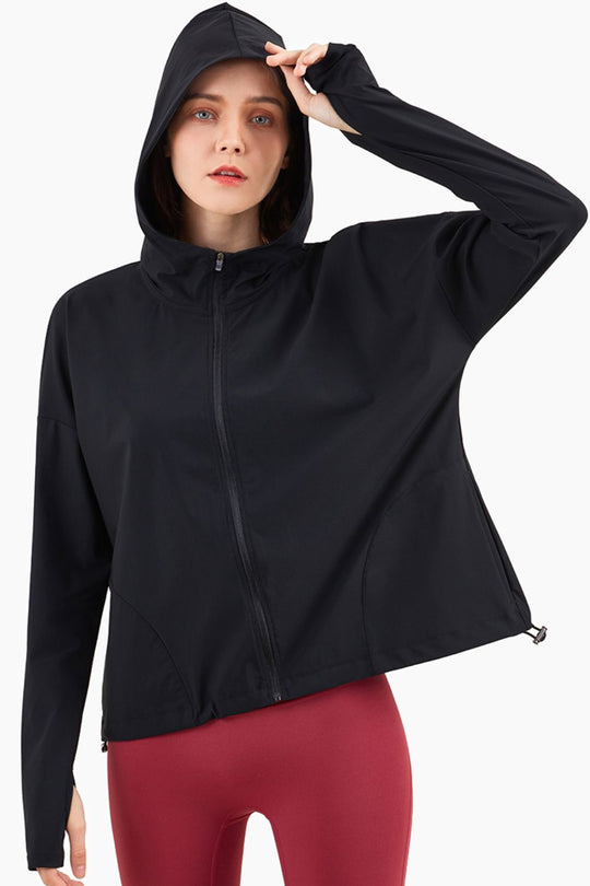 R&B | Daumenloch-Ärmel Kapuzen Sportjacke