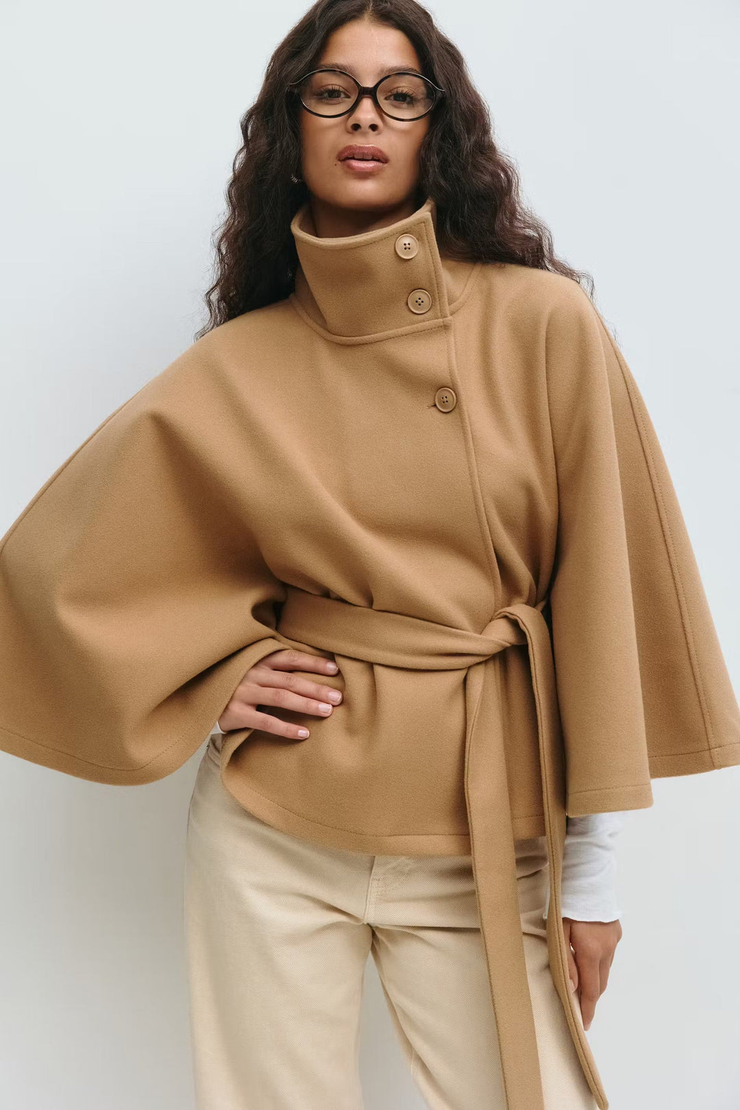 R&B | Hoher Kragen Gürtelmantel Elegante Minimalistische Oberbekleidung
