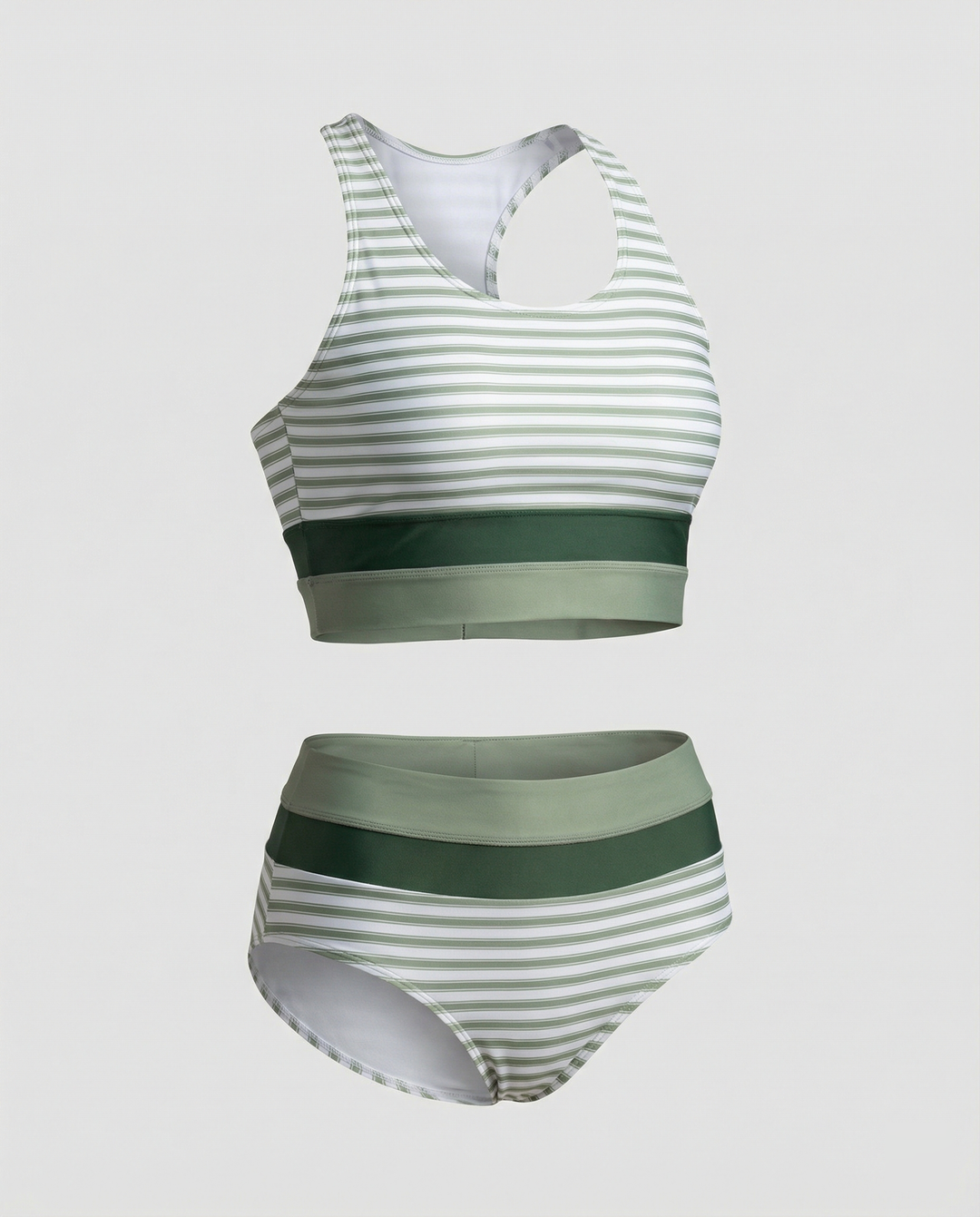 R&B | Gestreiftes Reißverschluss-Rücken Schick Bikini Set