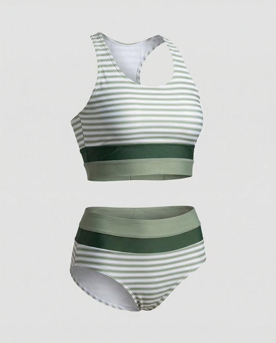 R&B | Gestreiftes Reißverschluss-Rücken Schick Bikini Set