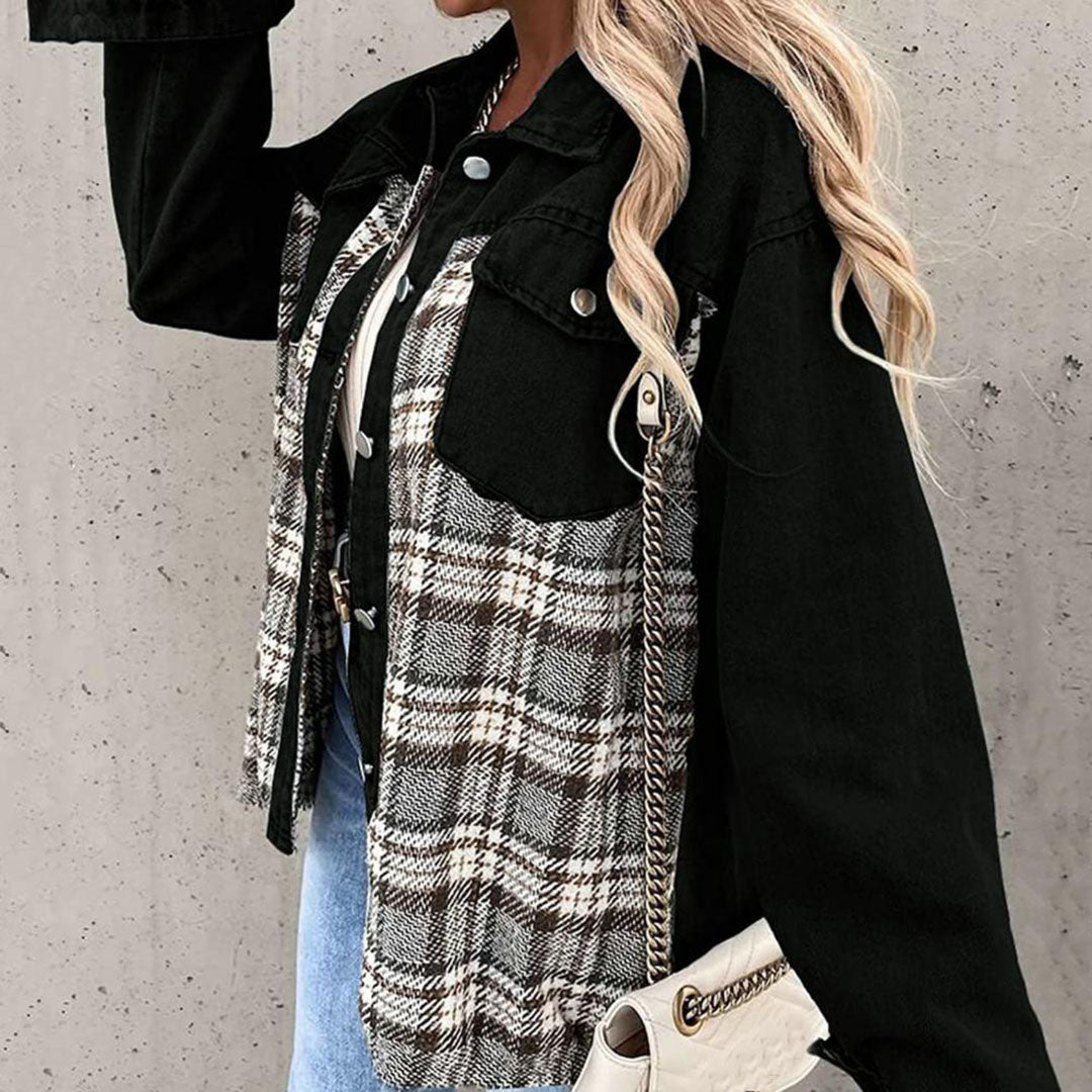 R&B | karierte Jacke mit klassischem Kragen und Knopfdetail