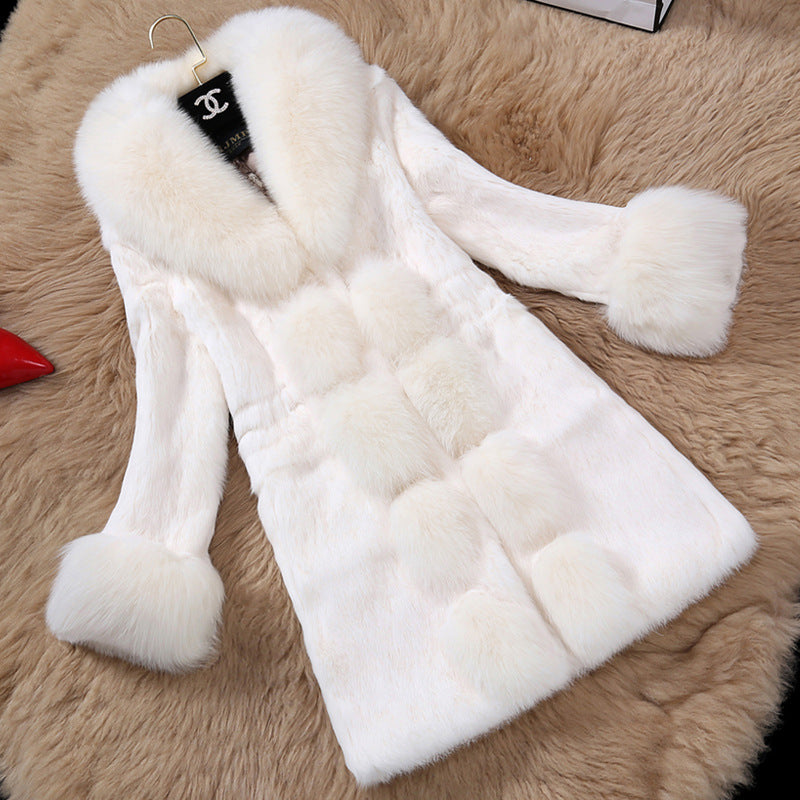 Damen eleganter Kunstfellmantel mit luxuriösem Kragen R&B