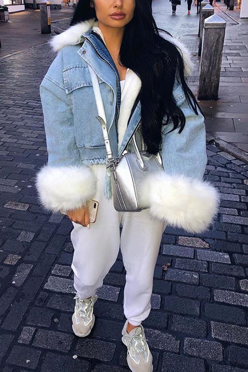 R&B | MODACHIC Jeansjacke mit Pelzbesatz
