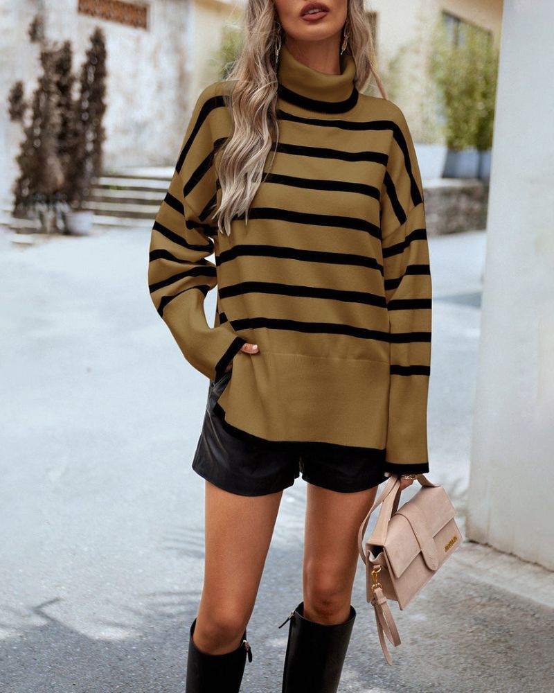 R&B | Gestreifter Rollkragenpullover