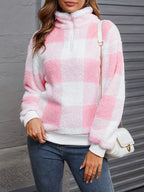 R&B | Weicher Karierter Pullover mit Halbreißverschluss Polyester Komfort und Stil