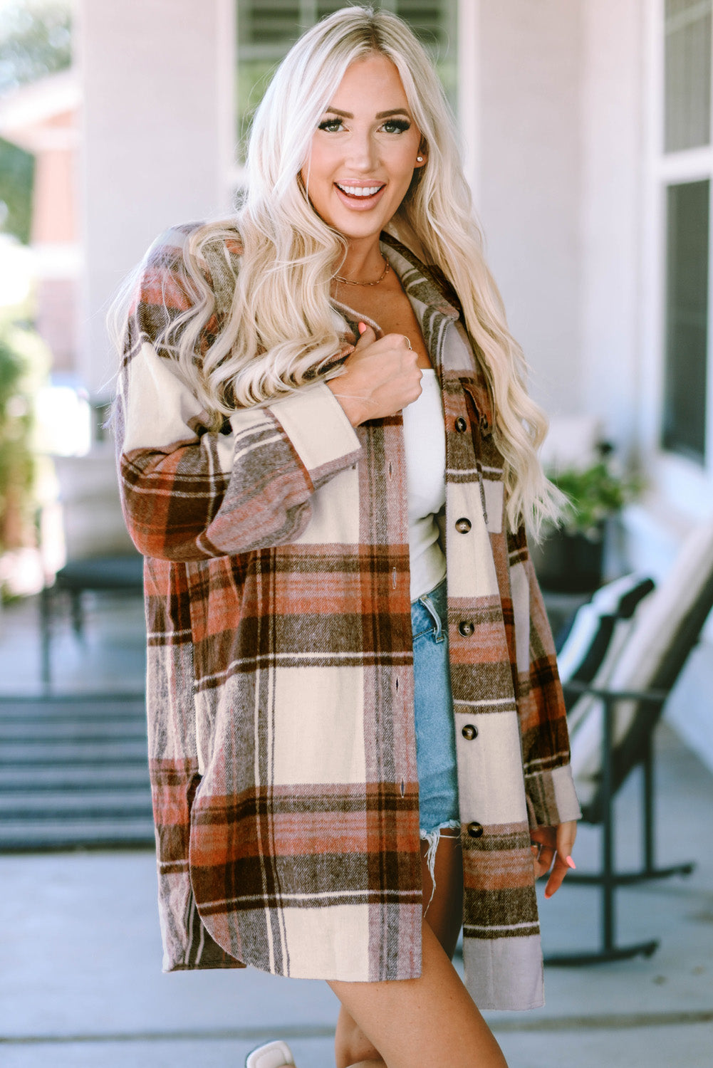 R&B | Lange Karierte Shirtjacke Baumwollmischung Stilvoll und Praktisch