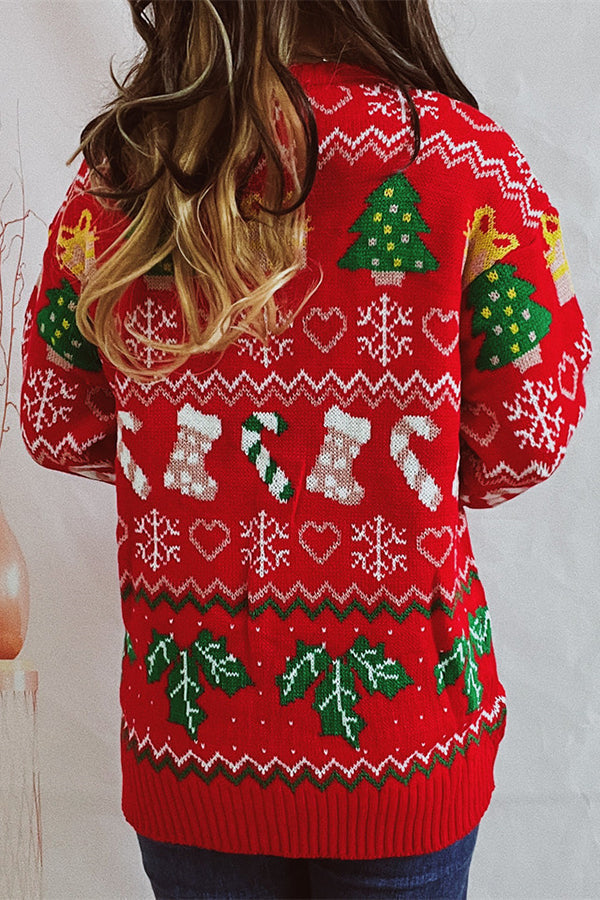 R&B | Weihnachtsmuster Gestrickter Rundhalsausschnitt Langarmpullover