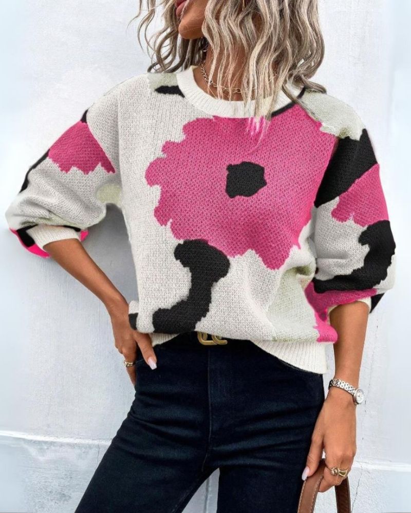 R&B | Strickpullover mit Abstraktem Floral-Muster