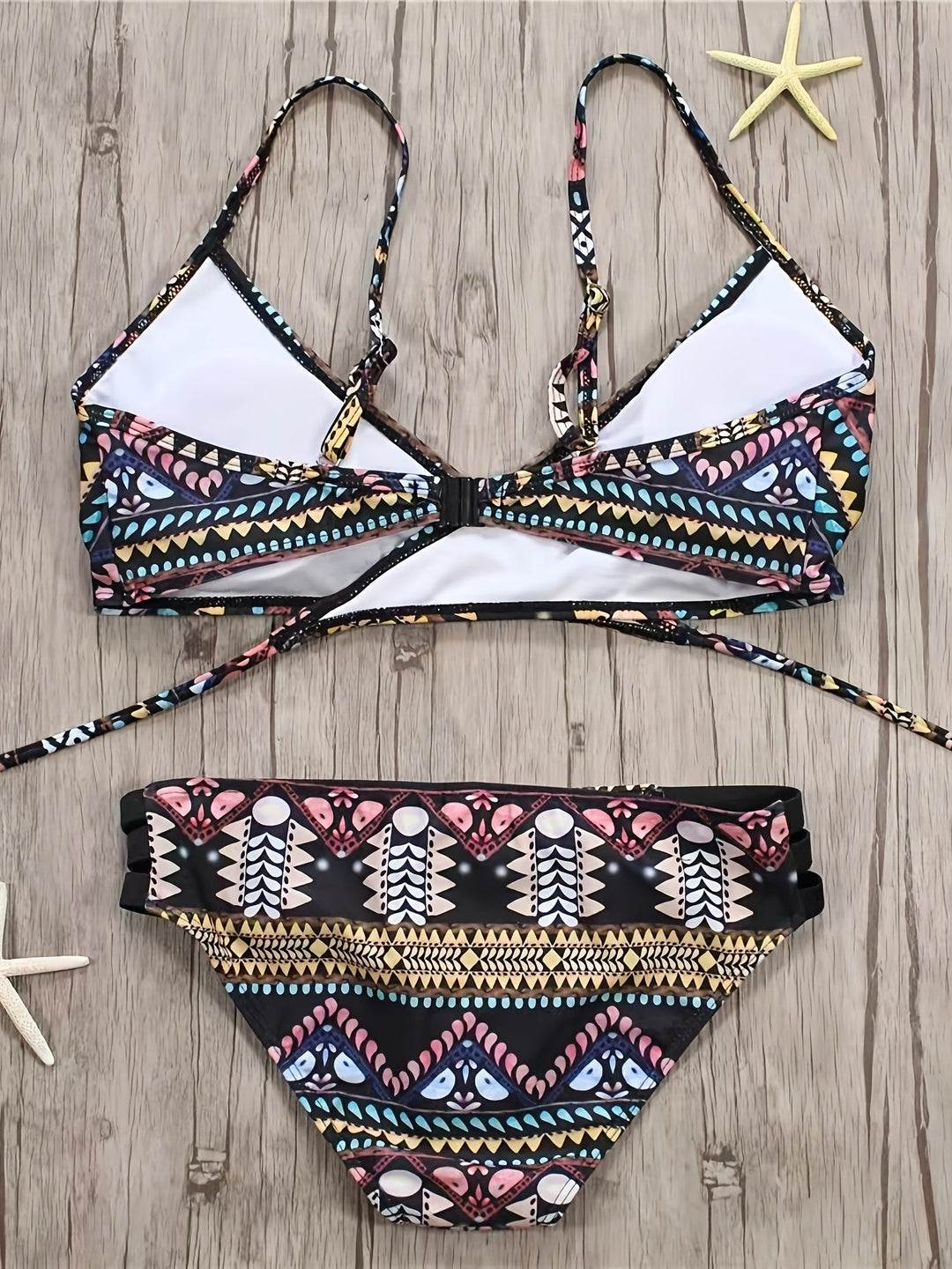 R&B | Boho Bikini Set Zwei Teile mit Hoher Taille und Tribal-Muster, Ohne Träger