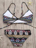 R&B | Boho Bikini Set Zwei Teile mit Hoher Taille und Tribal-Muster, Ohne Träger