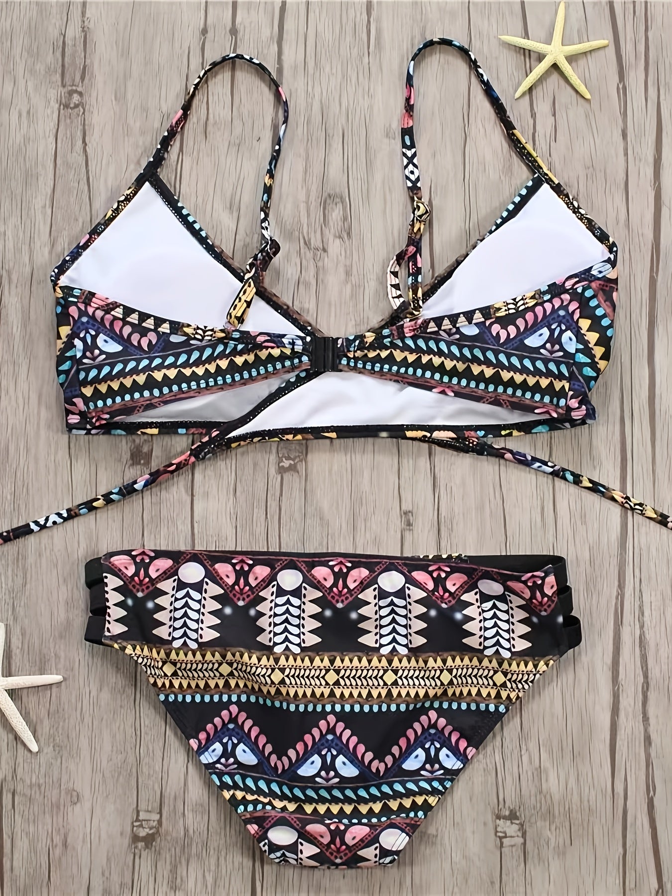 R&B | Boho Bikini Set Zwei Teile mit Hoher Taille und Tribal-Muster, Ohne Träger